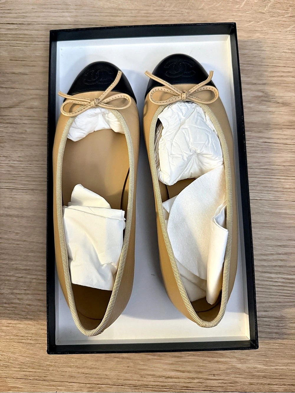 Chanel Lambskin CC Cap Toe Ballerina Flats Yellow & Black EU 36.5